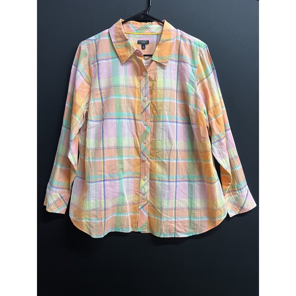 Talbots Womens Top 1XP Multicolor‎ Plaid Long  Sleeve Cotton Button Up NWOT